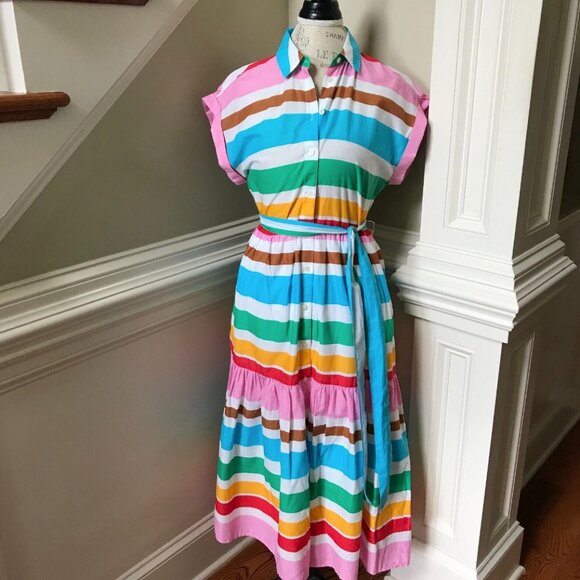 NWT JCrew Midi Stripe Shirt Dress Womens 00 Pink Blue Rainbow Short Sleeve NEW - Picture 4 of 12